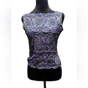 VTG 90s High neck tank top fully laced/lined in purple floral all-around lace